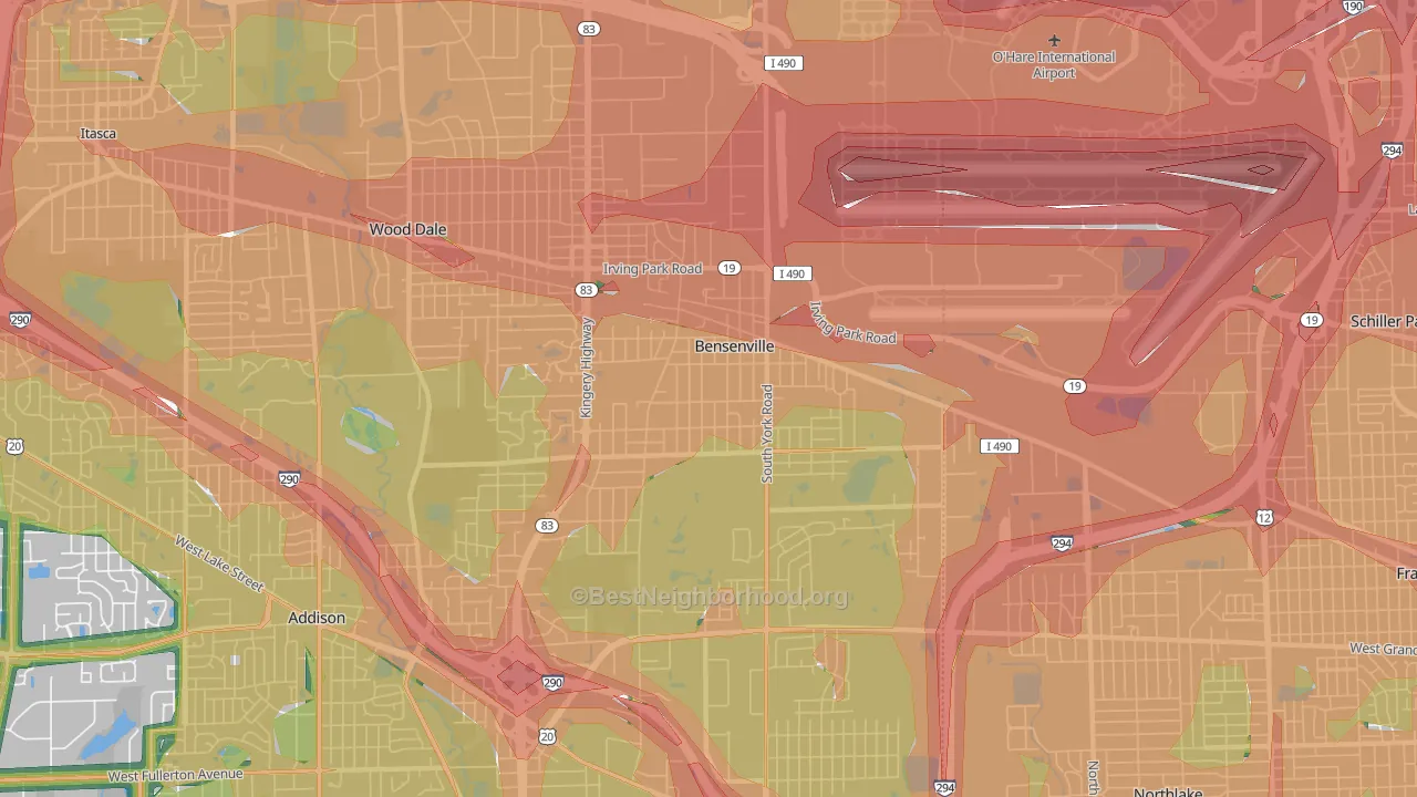 Bensenville, IL Map of Noise Levels in Bensenville