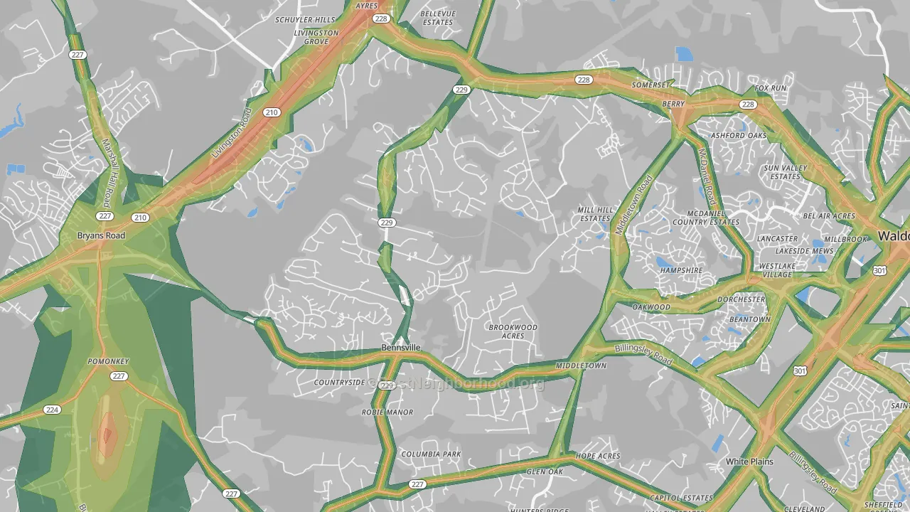 Bensville, Waldorf, MD Map of Noise Levels in Bensville