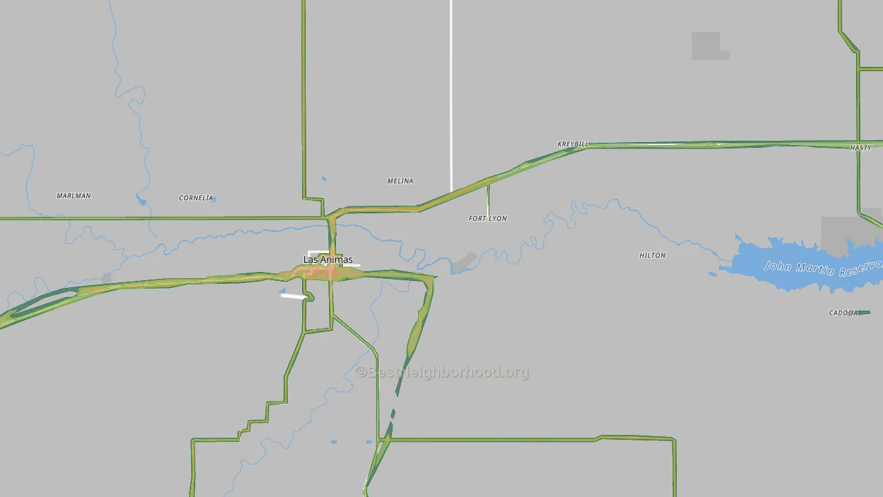 Bent County, CO Map of Noise Levels in Bent County