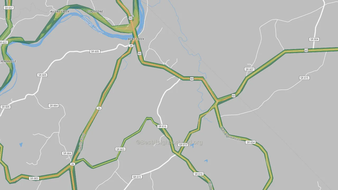 Bent Creek, VA Map of Noise Levels in Bent Creek
