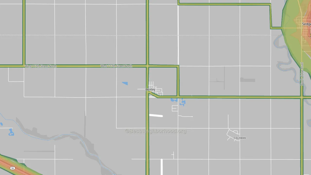 Bentley, KS Map of Noise Levels in Bentley