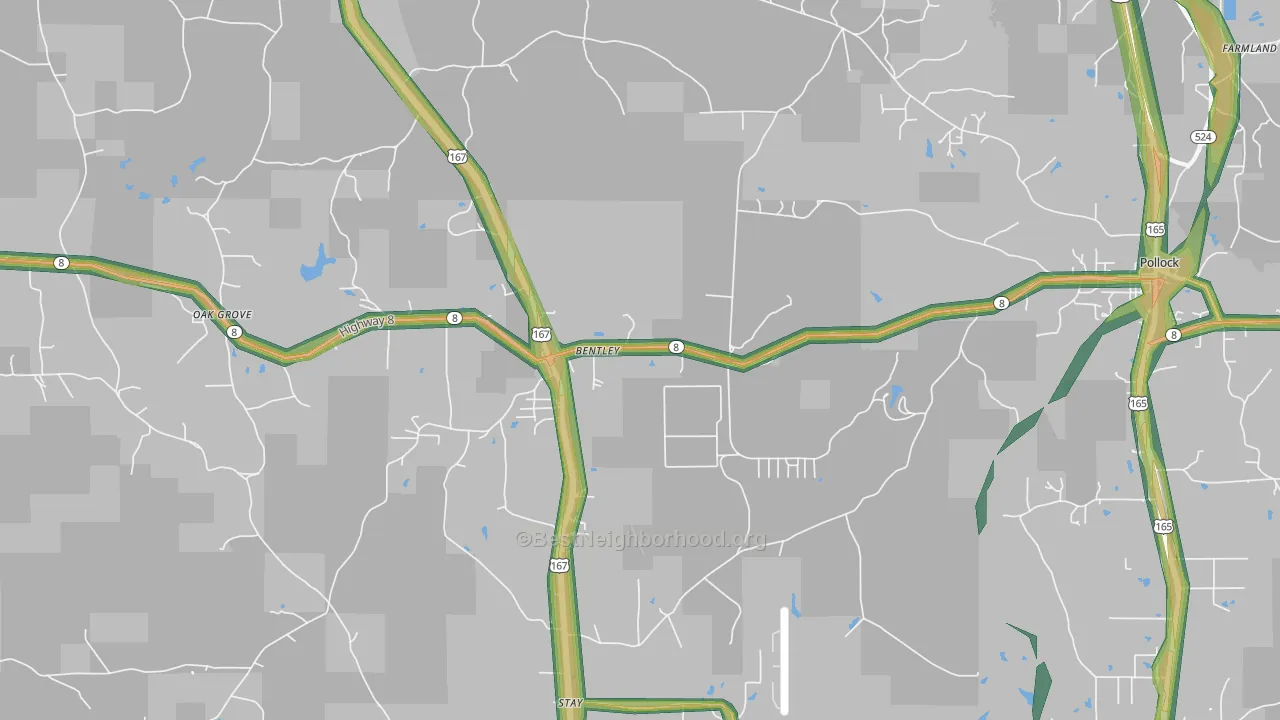 Bentley, LA Map of Noise Levels in Bentley