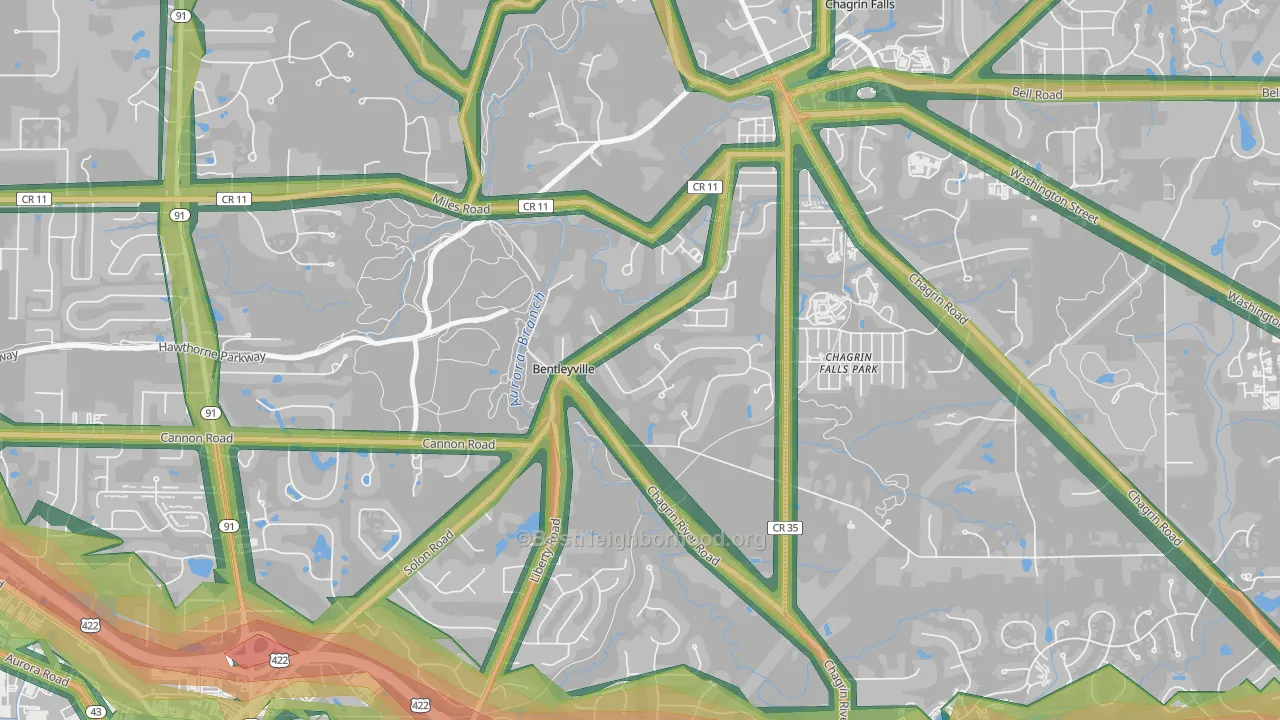 Bentleyville, OH Map of Noise Levels in Bentleyville