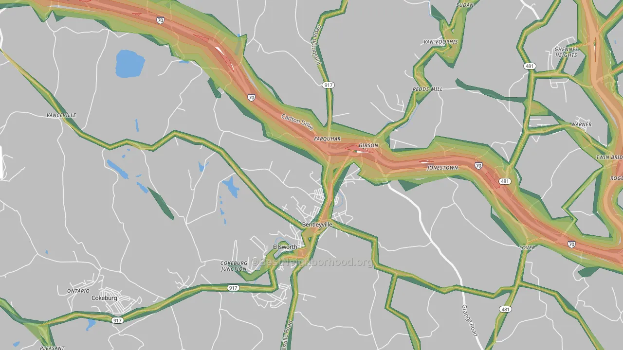 Bentleyville, PA Map of Noise Levels in Bentleyville