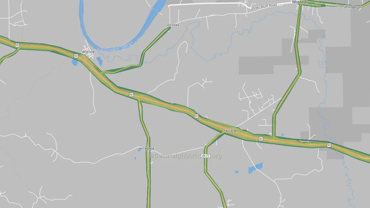 Benton, AL Map of Noise Levels in Benton