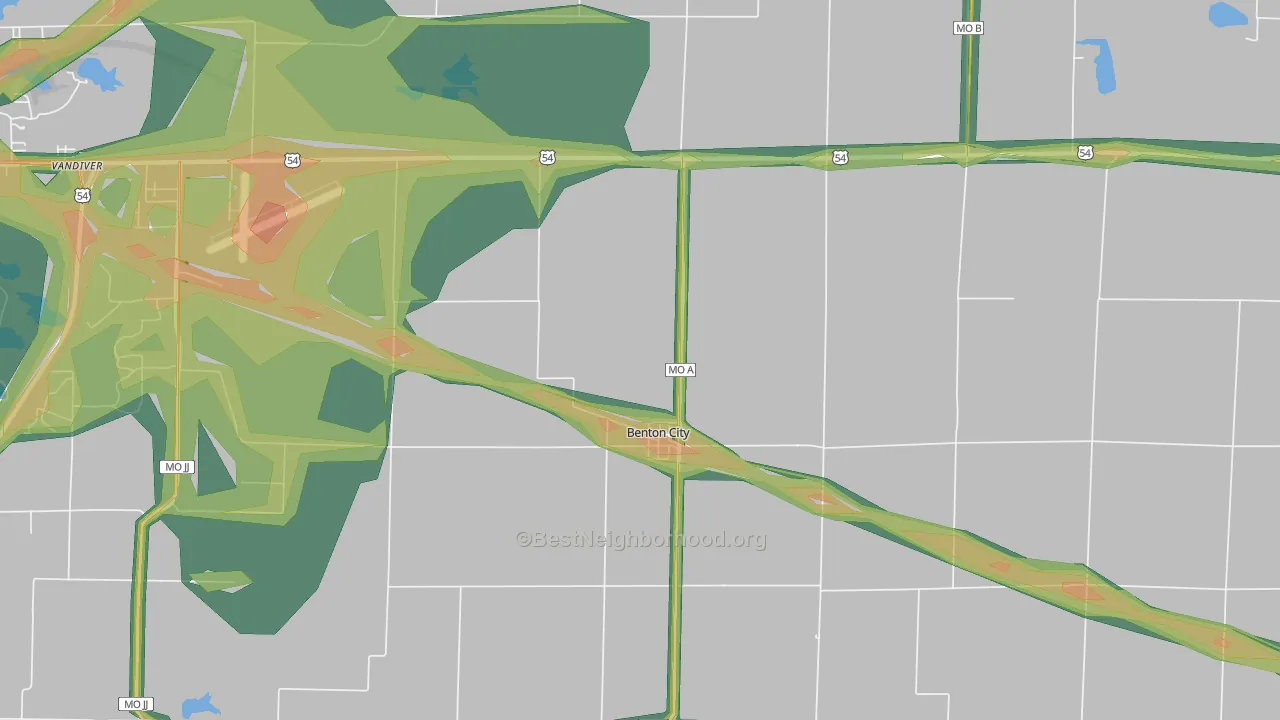 Benton City, MO Map of Noise Levels in Benton City