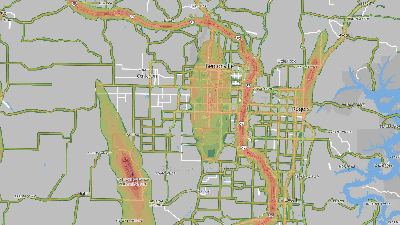 Benton County, AR Map of Noise Levels in Benton County