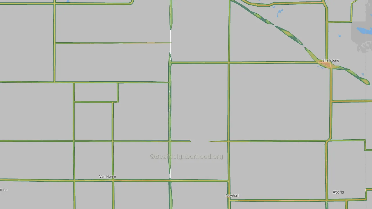 Benton County, IA Map of Noise Levels in Benton County