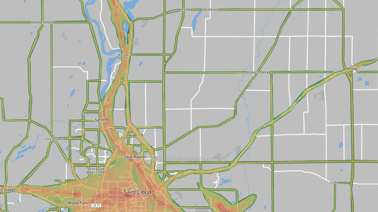 Benton County, MN Map of Noise Levels in Benton County