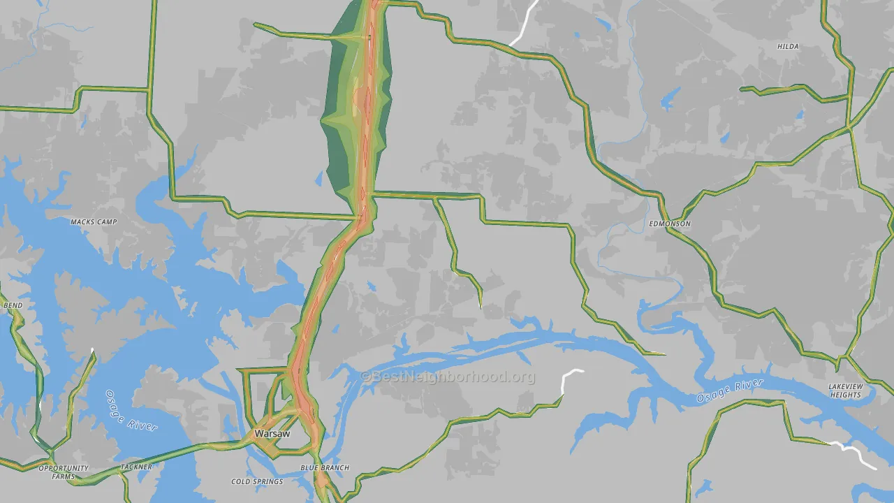 Benton County, MO Map of Noise Levels in Benton County