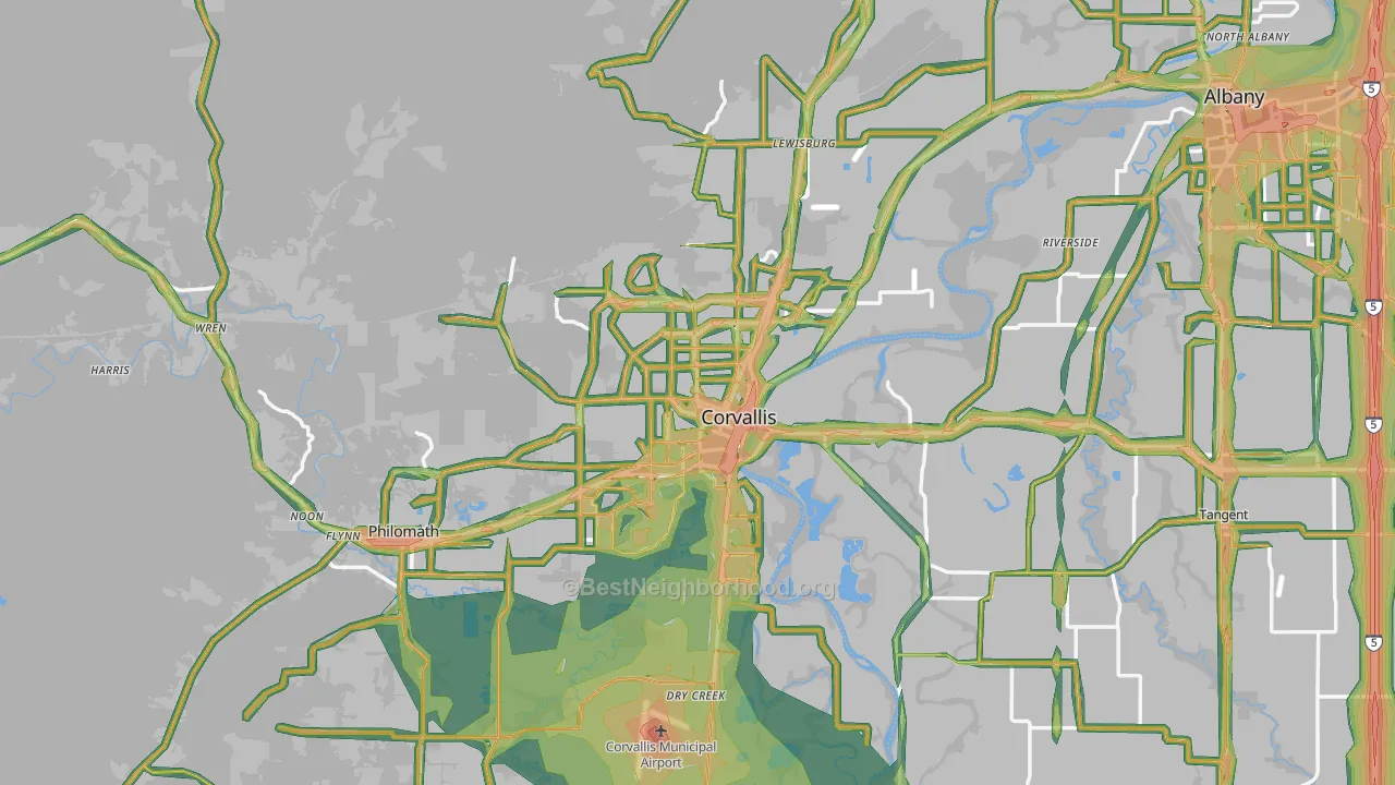 Benton County, OR Map of Noise Levels in Benton County