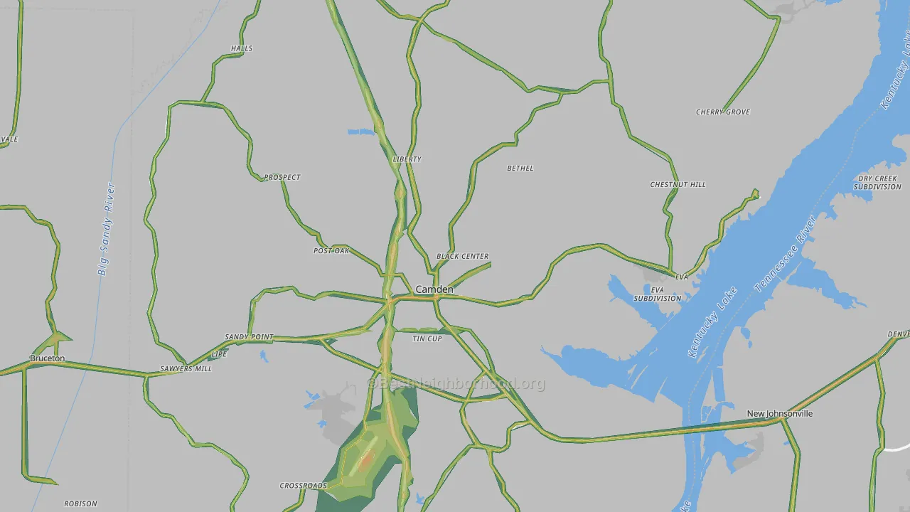Benton County, TN Map of Noise Levels in Benton County