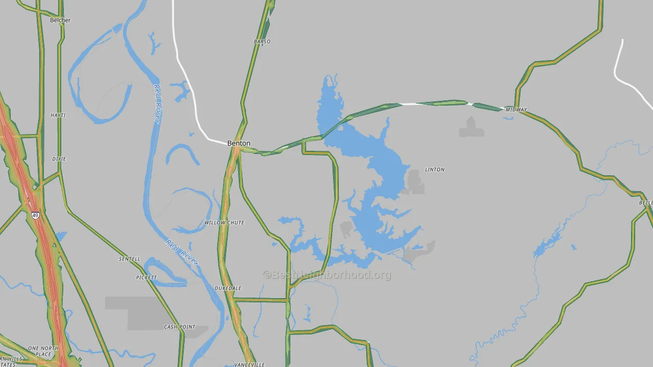 Benton, LA Map of Noise Levels in Benton