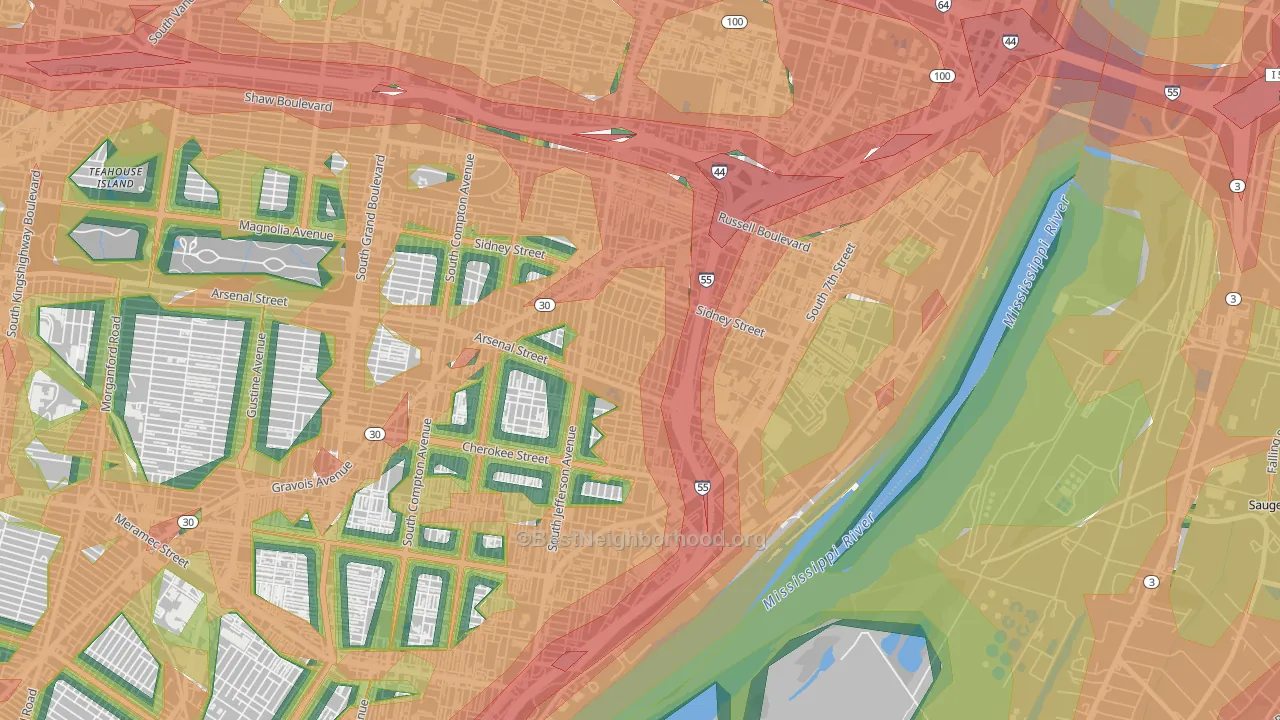 Benton Park, St. Louis, MO Map of Noise Levels in Benton Park