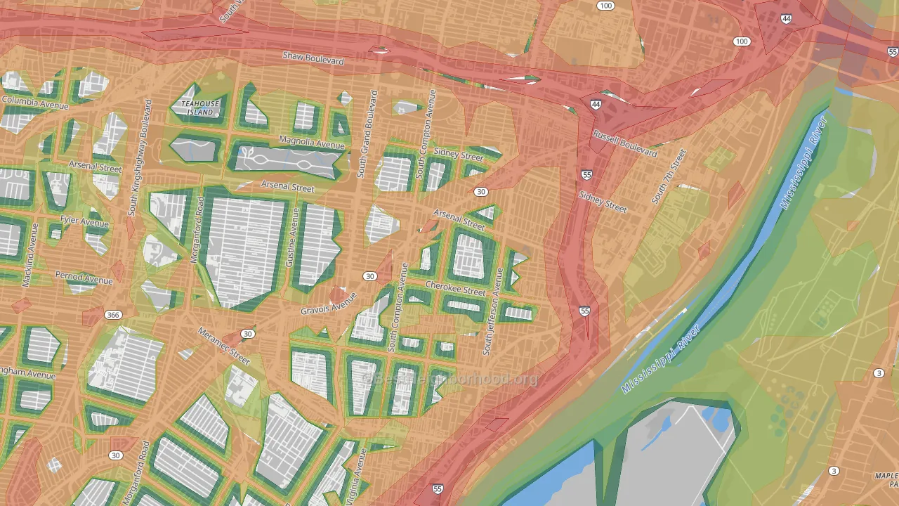 Benton Park West, St. Louis, MO Map of Noise Levels in Benton Park West