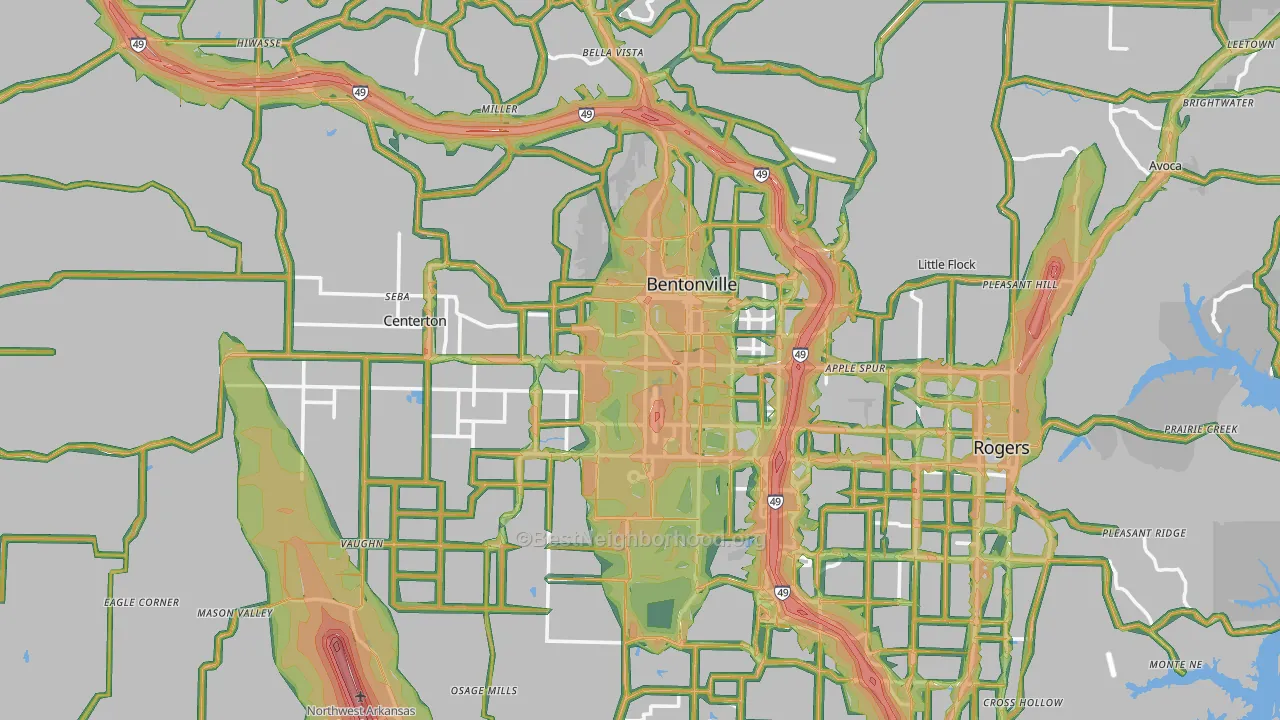 Bentonville, AR Map of Noise Levels in Bentonville