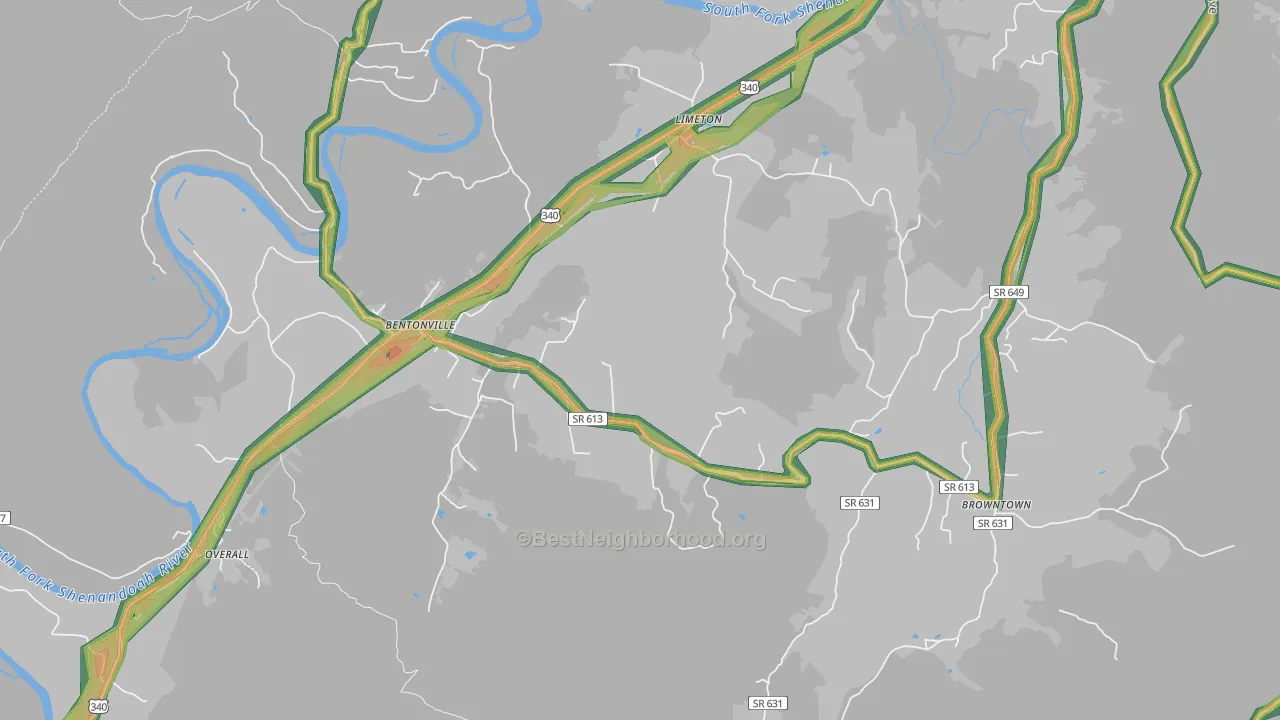 Bentonville, VA Map of Noise Levels in Bentonville