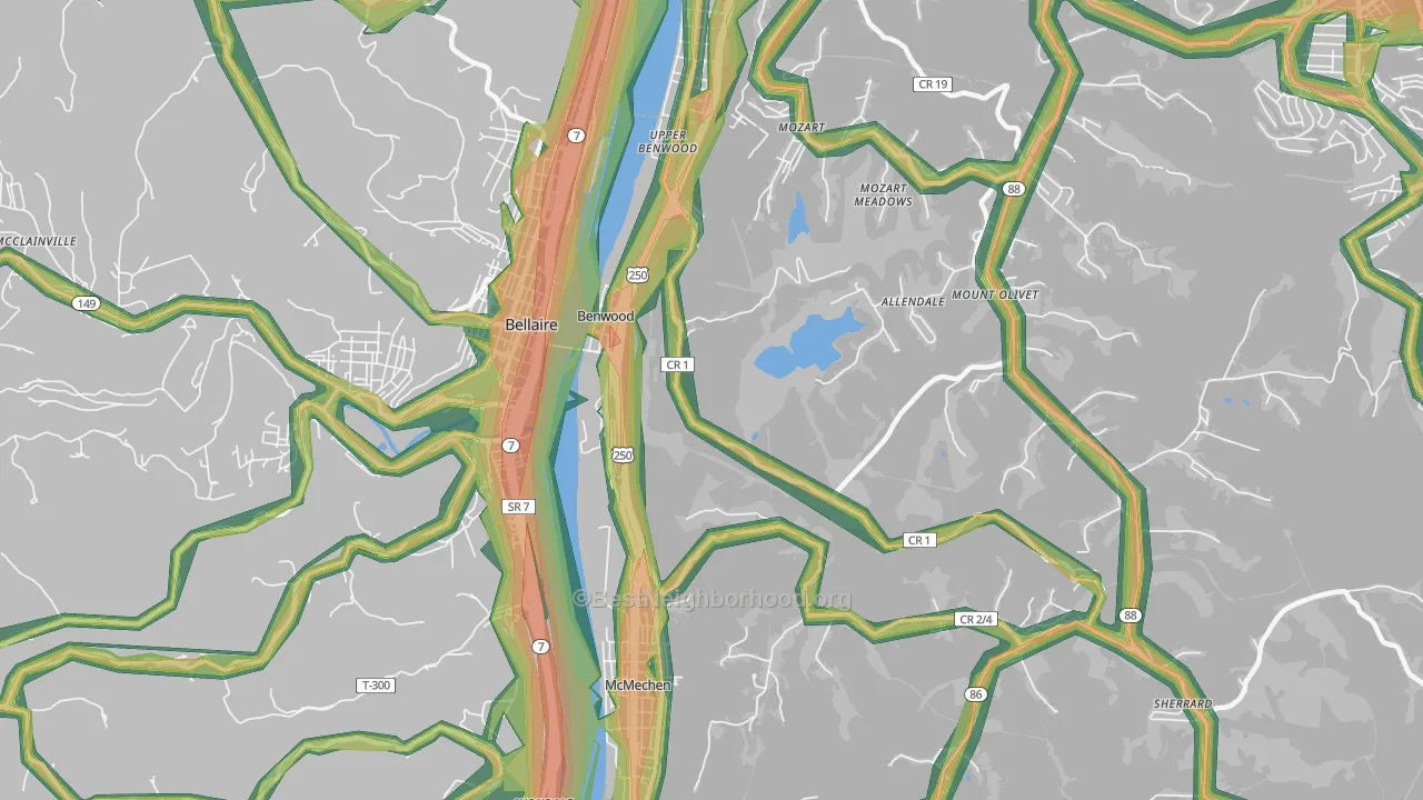 Benwood, WV Map of Noise Levels in Benwood