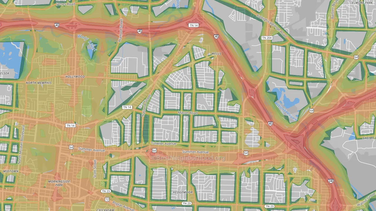 Berclair-Highland Heights, Memphis, TN Map of Noise Levels in Berclair-Highland Heights