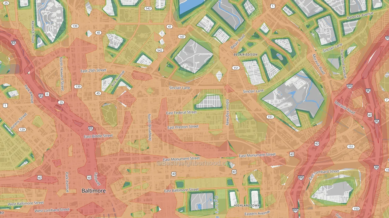 Berea, Baltimore, MD Map of Noise Levels in Berea