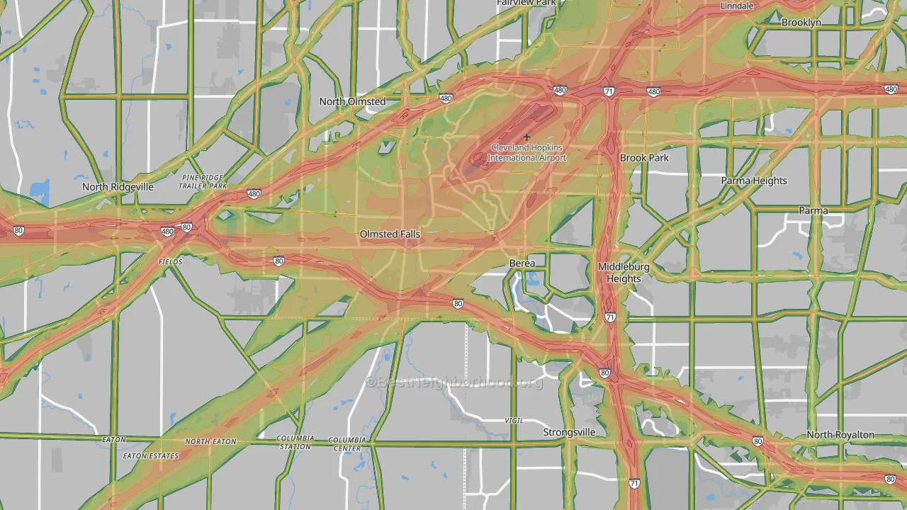Berea, OH Map of Noise Levels in Berea