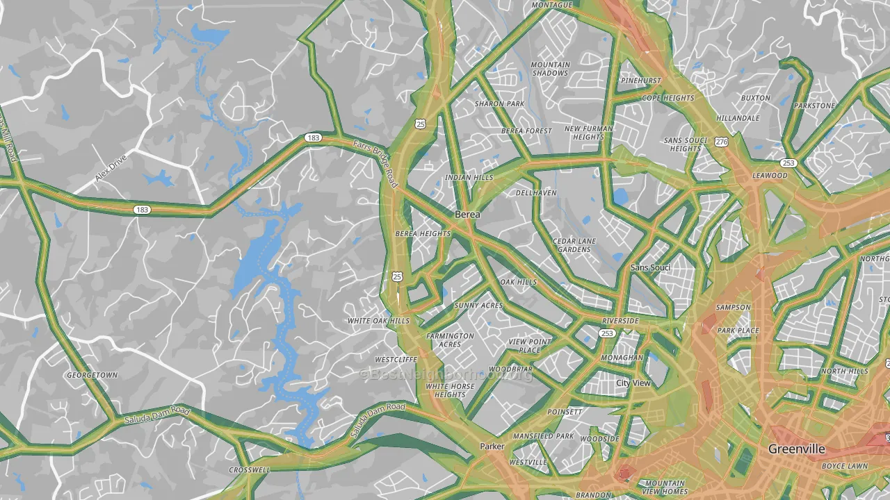 Berea, SC Map of Noise Levels in Berea