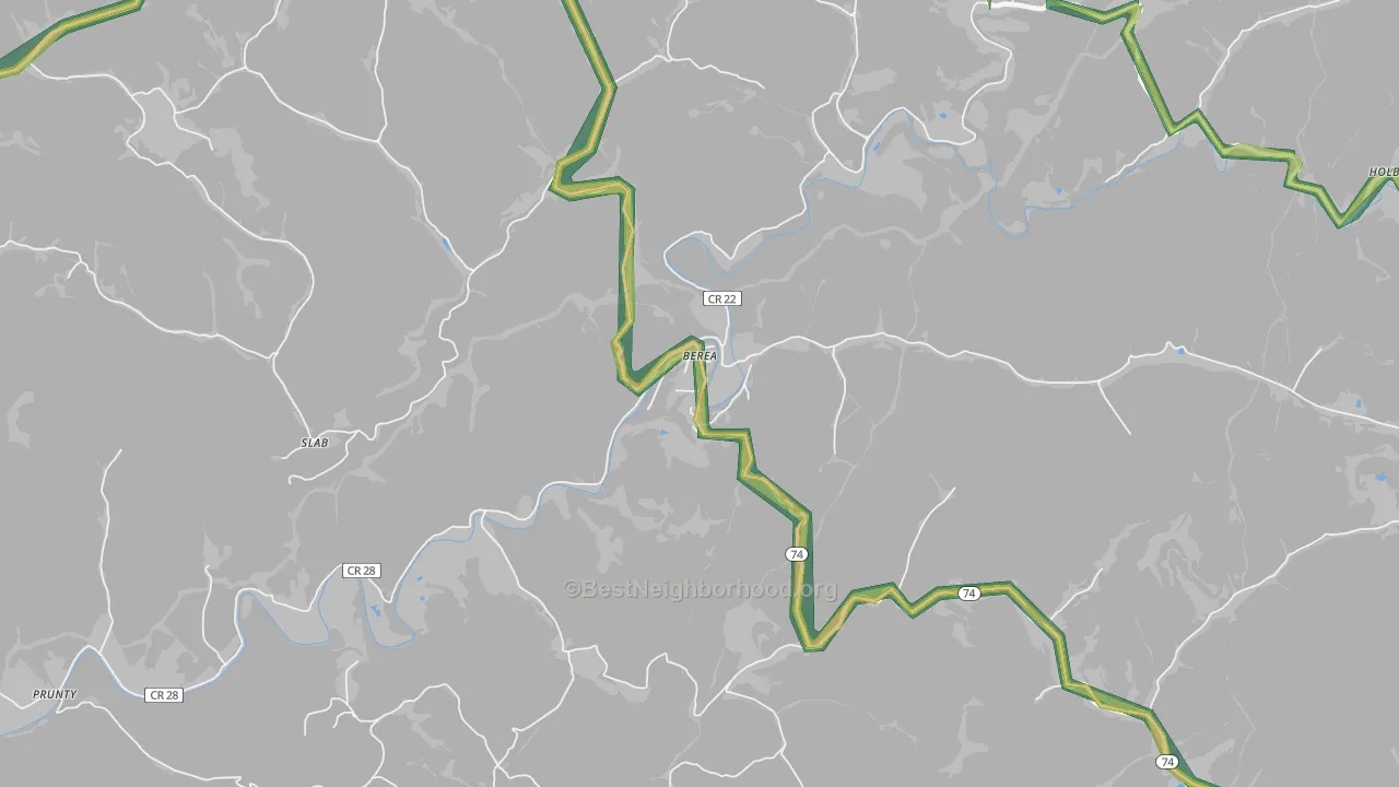 Berea, WV Map of Noise Levels in Berea