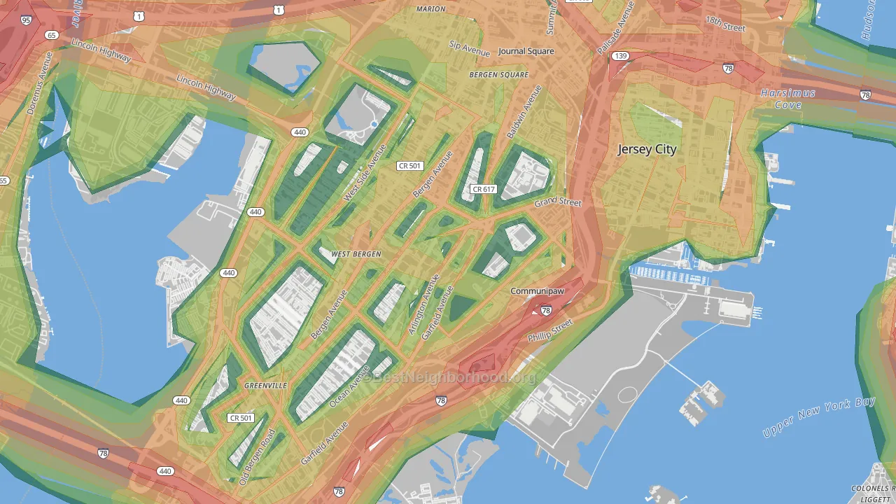 Bergen-Lafayette, Jersey City, NJ Map of Noise Levels in Bergen-Lafayette
