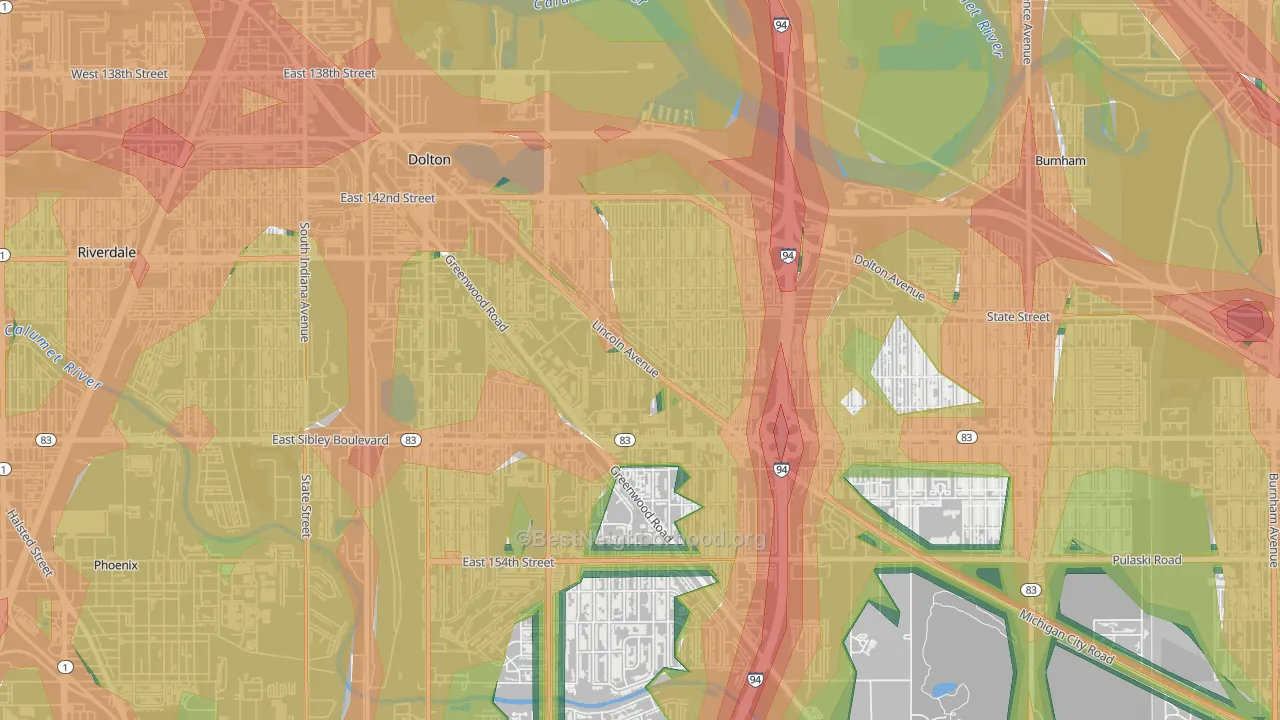 Berger, Dolton, IL Map of Noise Levels in Berger