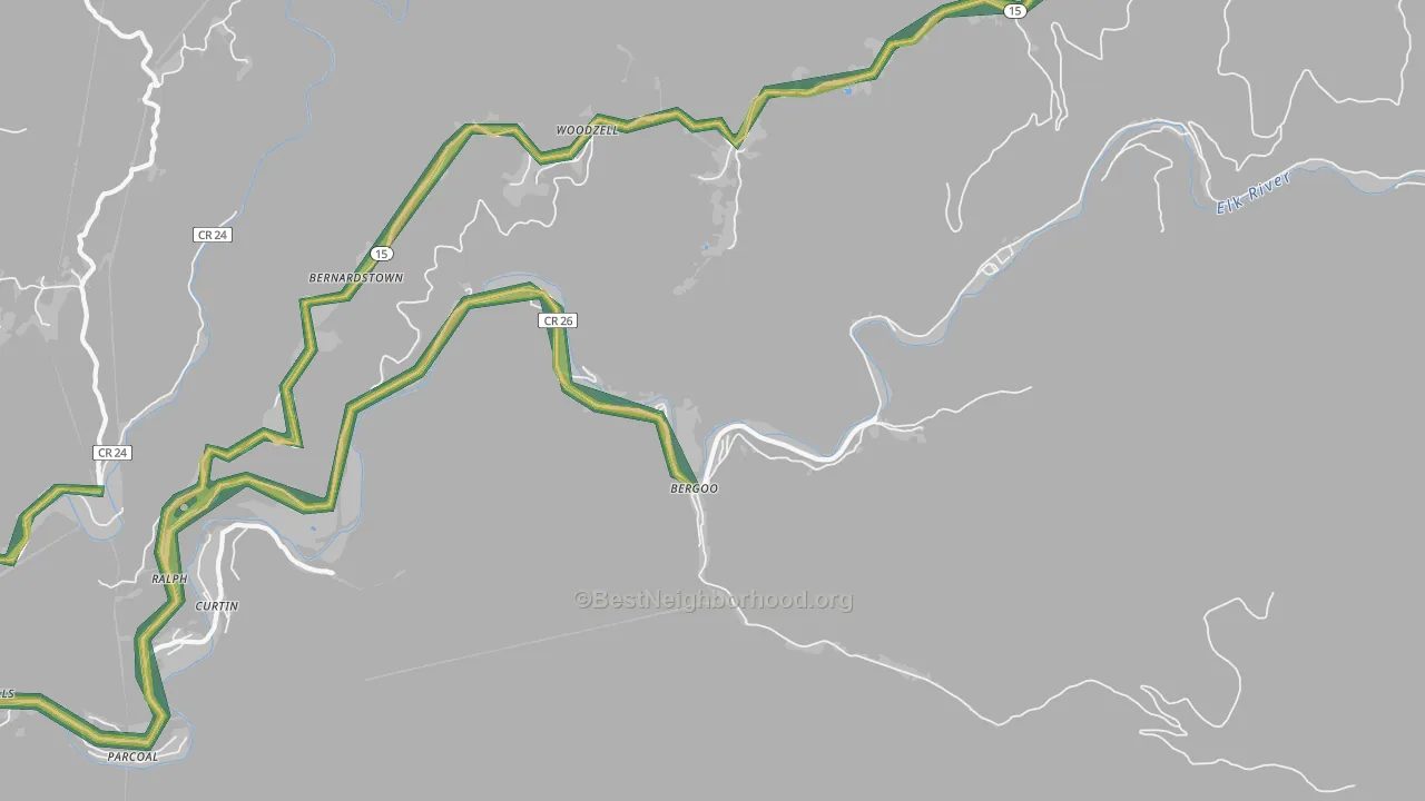 Bergoo, WV Map of Noise Levels in Bergoo
