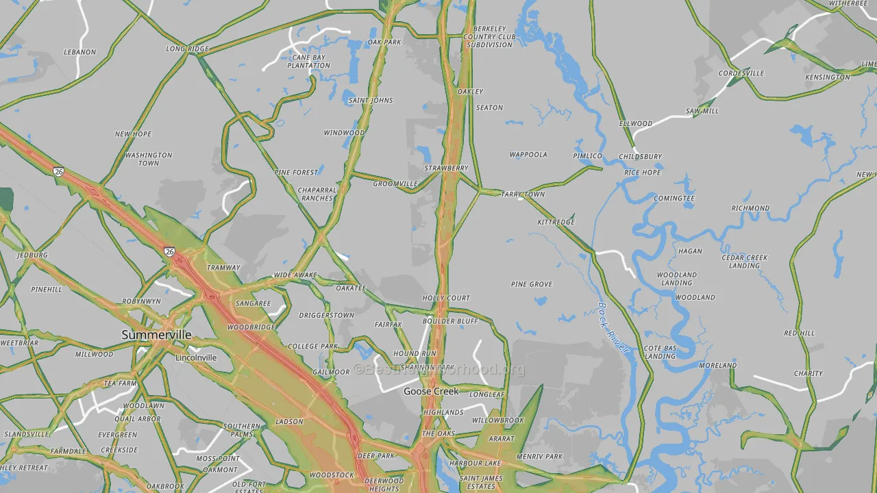 Berkeley County, SC Map of Noise Levels in Berkeley County