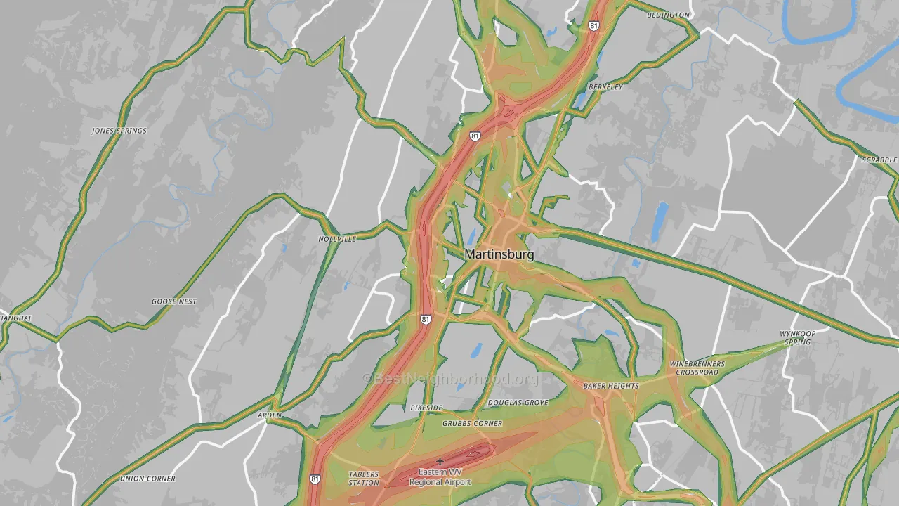 Berkeley County, WV Map of Noise Levels in Berkeley County