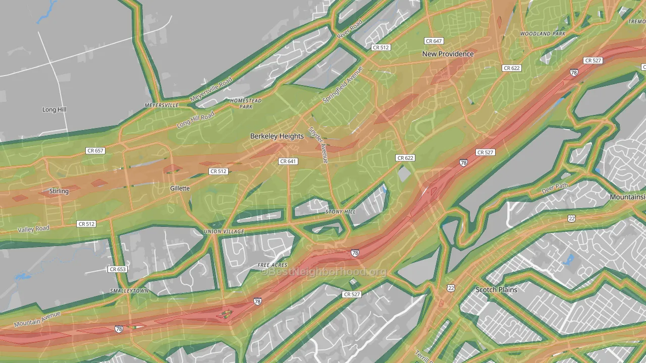 Berkeley Heights, NJ Map of Noise Levels in Berkeley Heights