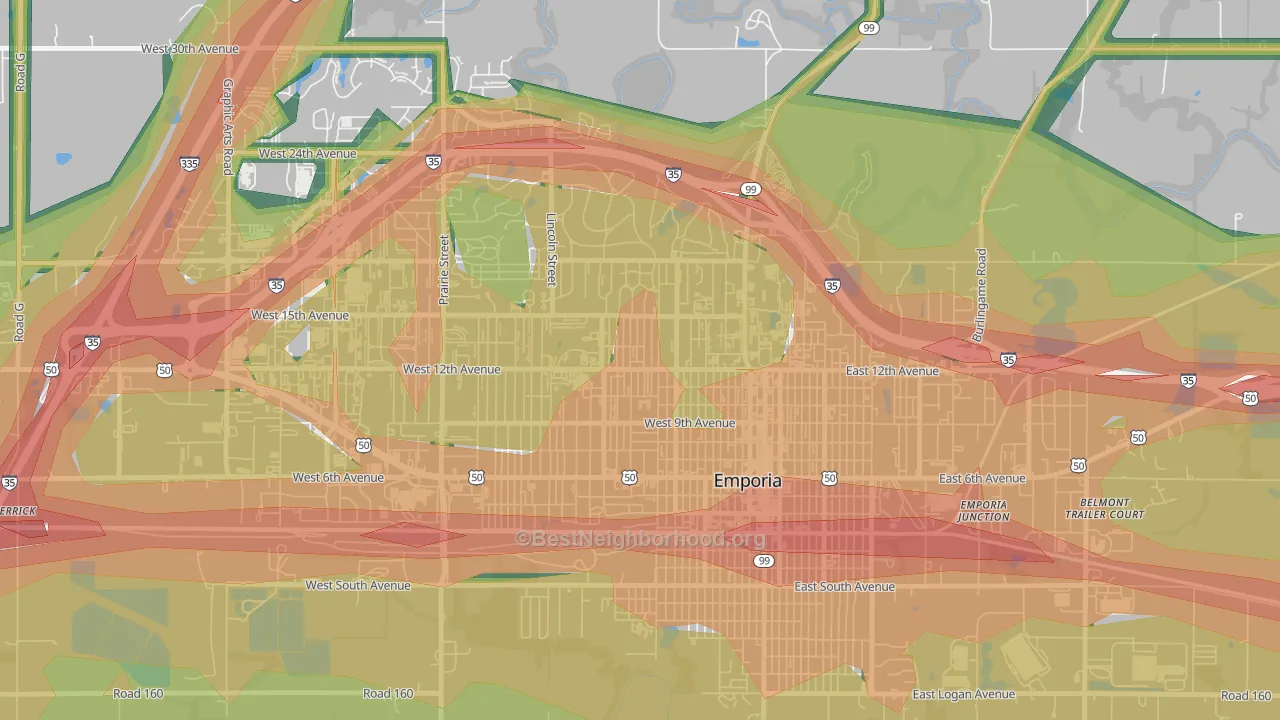 Berkeley Hills, Emporia, KS Map of Noise Levels in Berkeley Hills