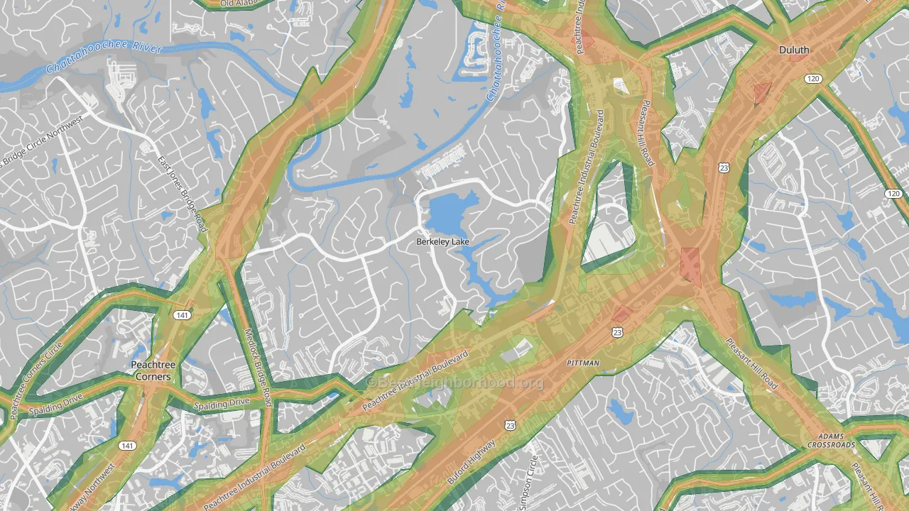 Berkeley Lake, GA Map of Noise Levels in Berkeley Lake