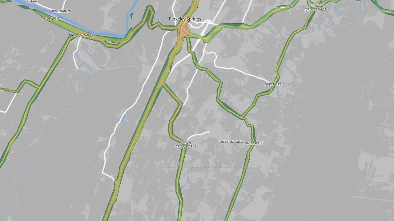 Berkeley Springs, WV Map of Noise Levels in Berkeley Springs