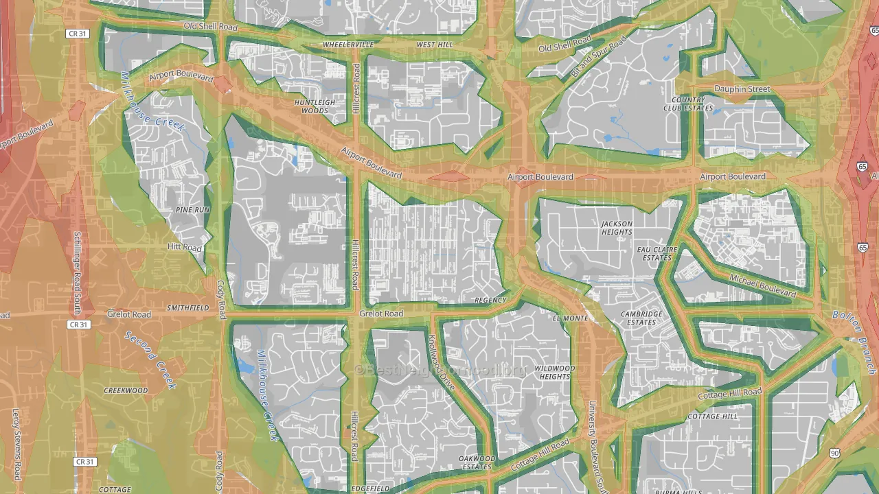 Berkleigh, Mobile, AL Map of Noise Levels in Berkleigh