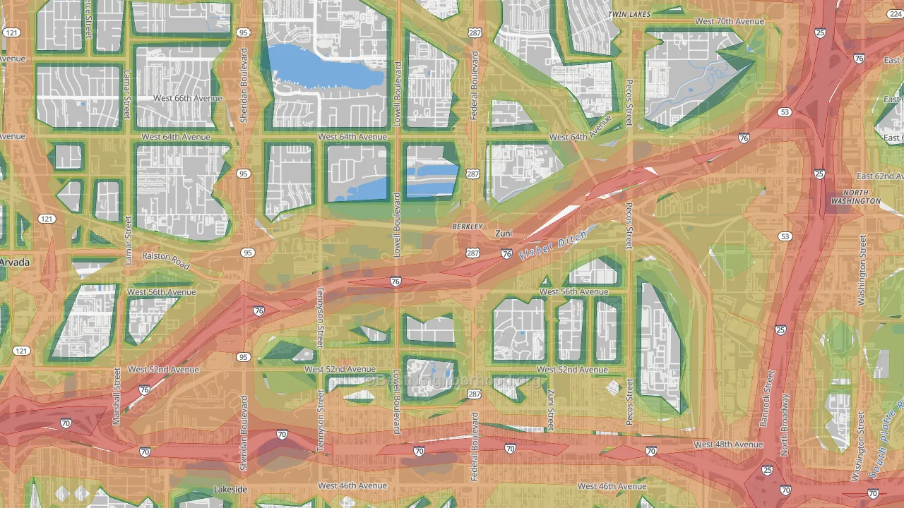 Berkley, CO Map of Noise Levels in Berkley