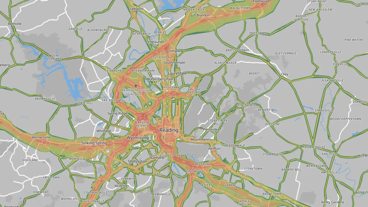 Berks County, PA Map of Noise Levels in Berks County