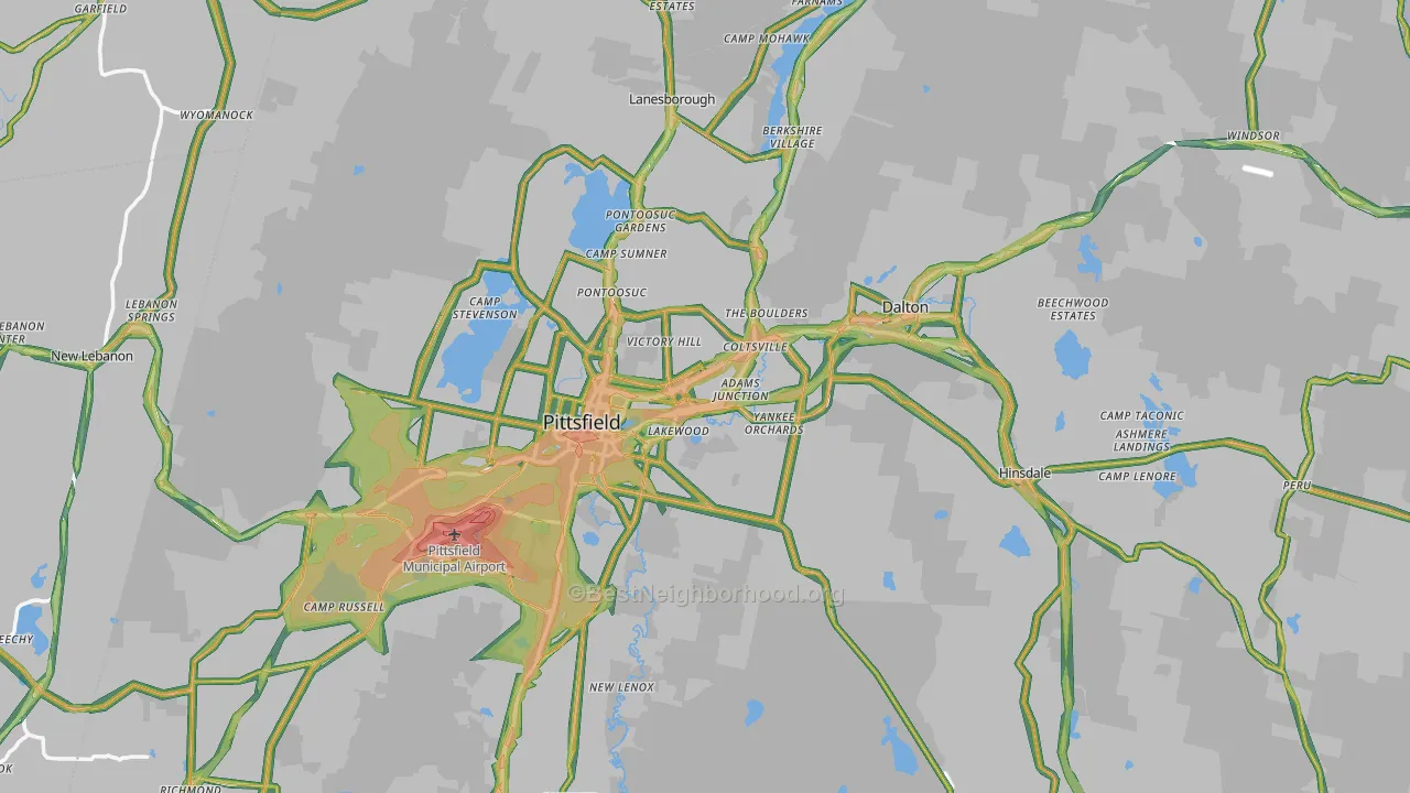 Berkshire County, MA Map of Noise Levels in Berkshire County