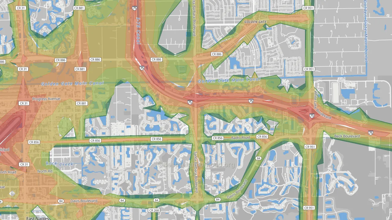 Berkshire Lakes, Naples, FL Map of Noise Levels in Berkshire Lakes
