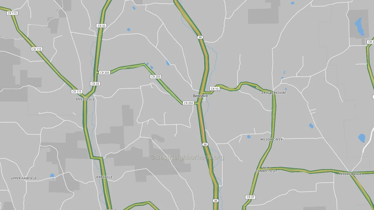 Berkshire, NY Map of Noise Levels in Berkshire
