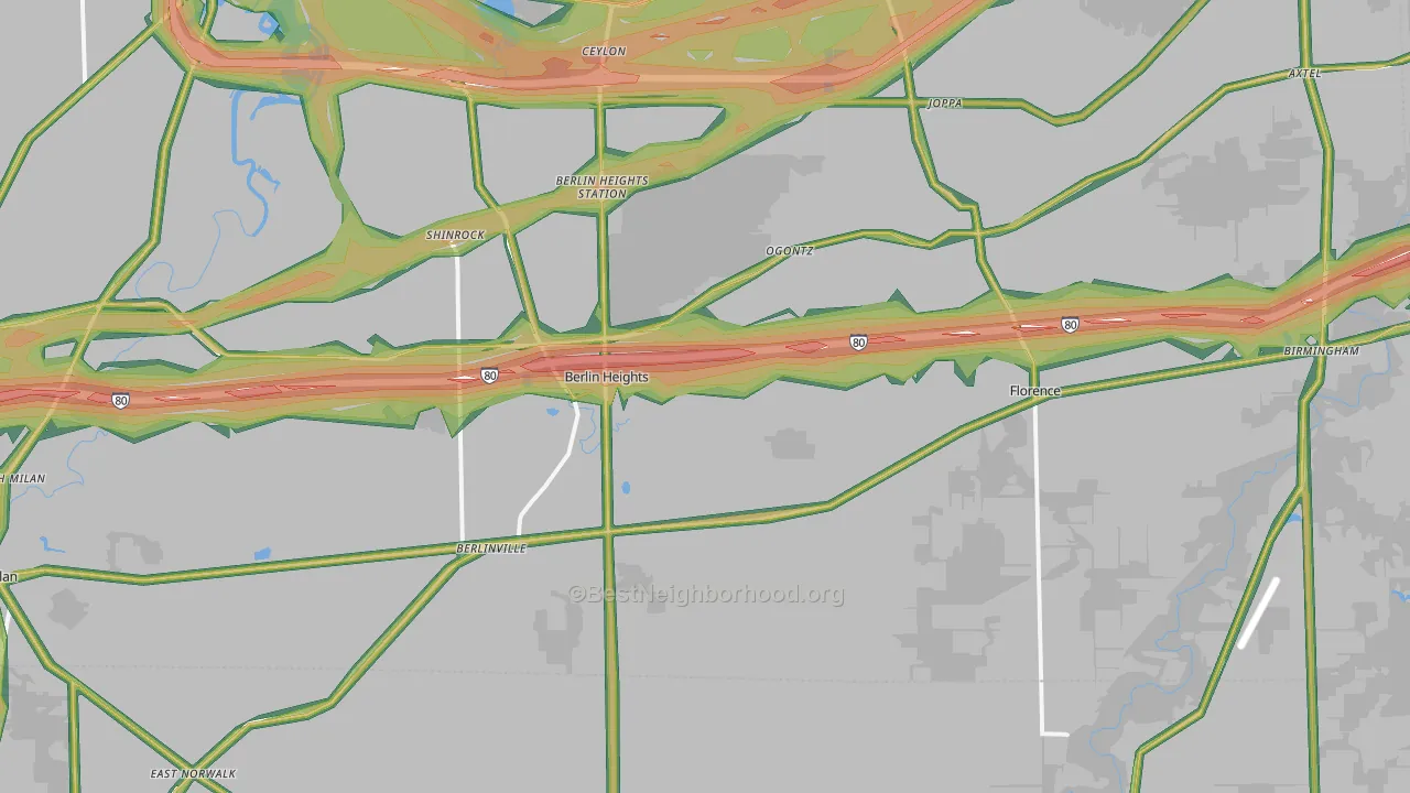 Berlin Heights, OH Map of Noise Levels in Berlin Heights