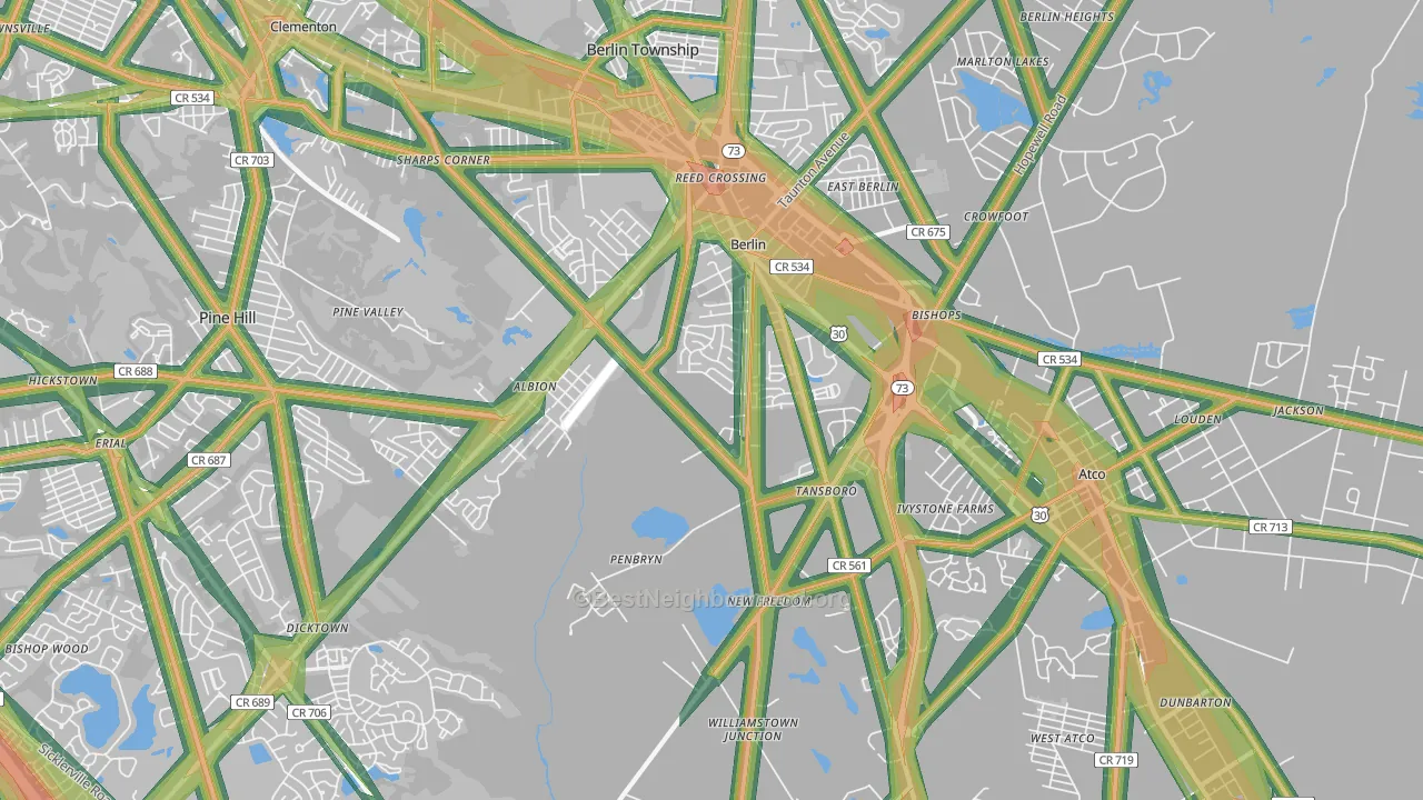 Berlin, NJ Map of Noise Levels in Berlin