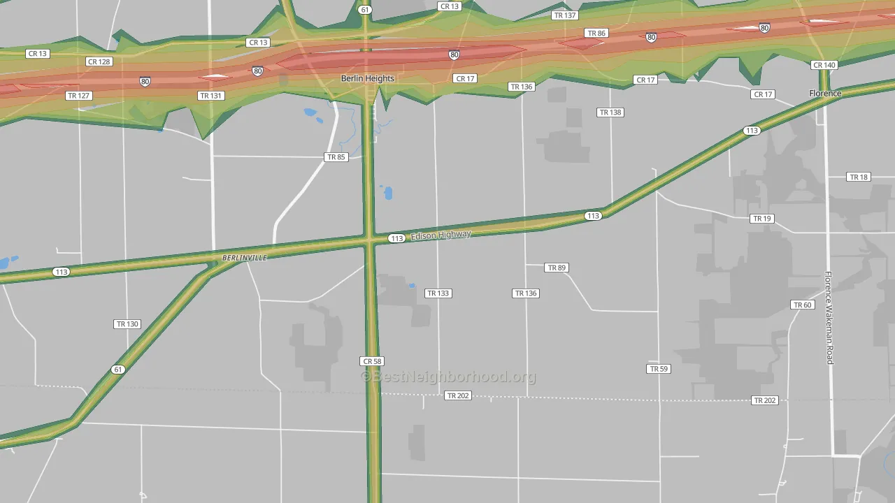 Berlinville, OH Map of Noise Levels in Berlinville