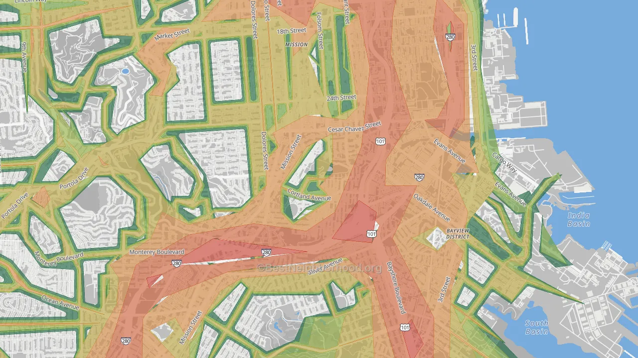 Bernal Heights, San Francisco, CA Map of Noise Levels in Bernal Heights