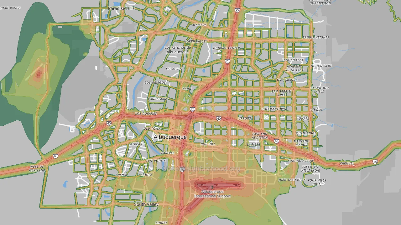 Bernalillo County, NM Map of Noise Levels in Bernalillo County
