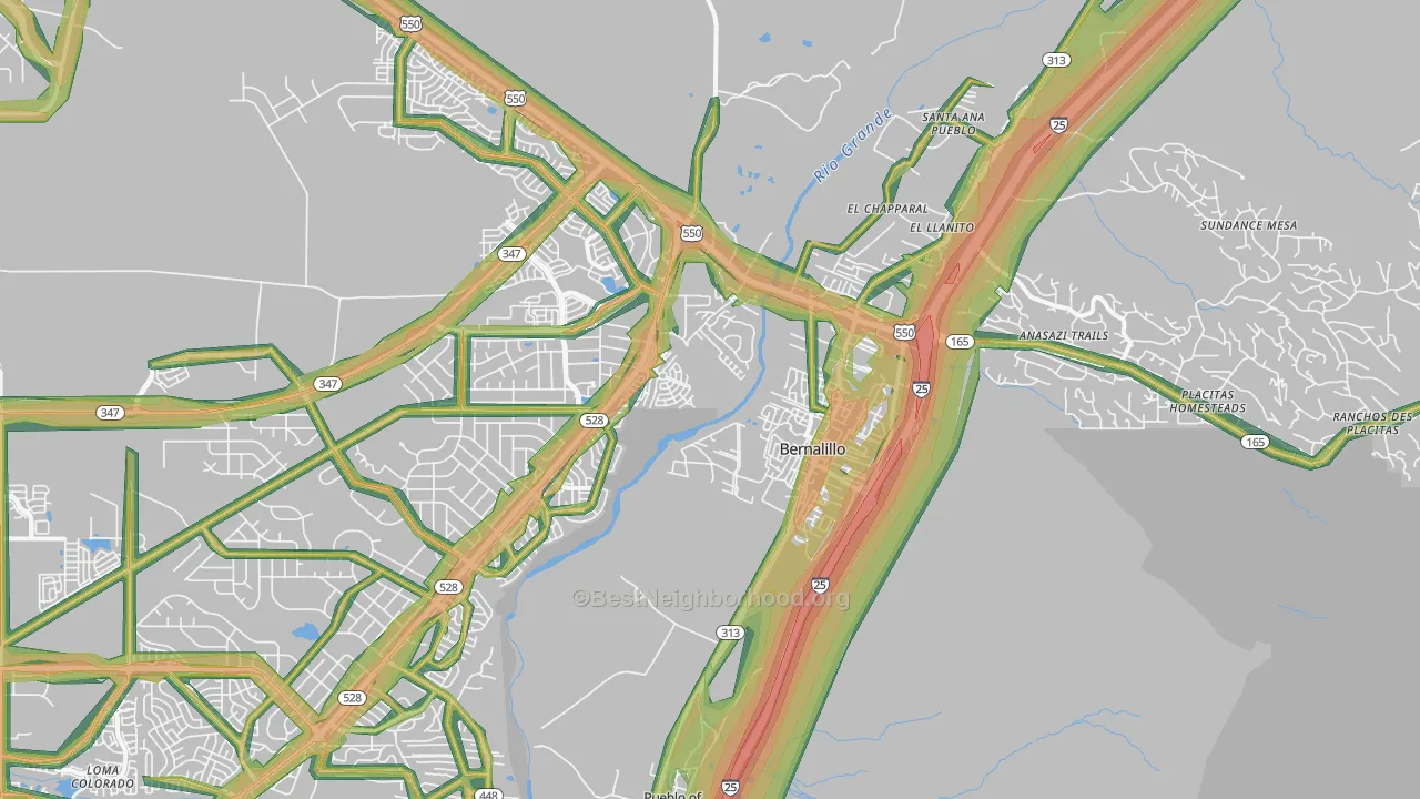 Bernalillo, NM Map of Noise Levels in Bernalillo