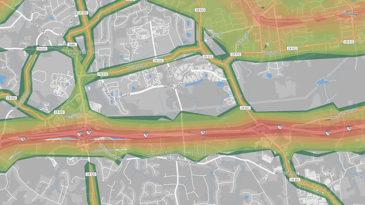 Bernards, NJ Map of Noise Levels in Bernards