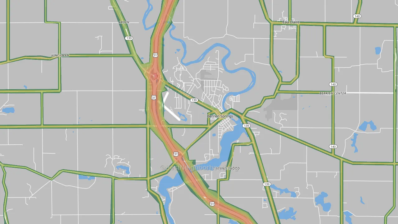 Berrien Springs, MI Map of Noise Levels in Berrien Springs